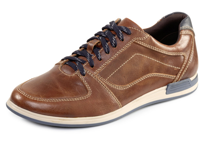 Slipper & Schnürschuhe - GINO GALANTE, klassische Herren-Schnürschuhe, mit blauem Besatz Slipper & Schnürschuhe - GINO GALANTE, klassische Herren-Schnürschuhe, mit blauem Besatz, in Größe 040 bis 046, in Farbe COGNAC