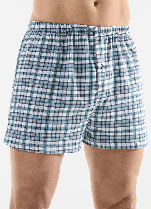 Unterhosen - Viererpack Boxershorts mit knöpfbarem Eingriff Unterhosen - Viererpack Boxershorts mit knöpfbarem Eingriff, in Größe 005 bis 016, in Farbe 2X PETROL-WEISS, 2X UNI SCHWARZ