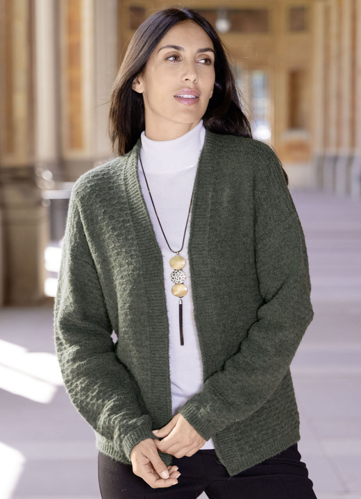 Basics - Strickjacke mit Alloverstruktur, in Größe 036 bis 050, in Farbe KHAKI MELIERT Ansicht 1