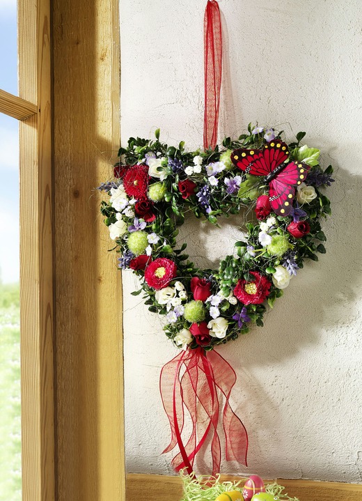 Wohnaccessoires - Buchsbaumherz mit Schmetterling, in Farbe ROT