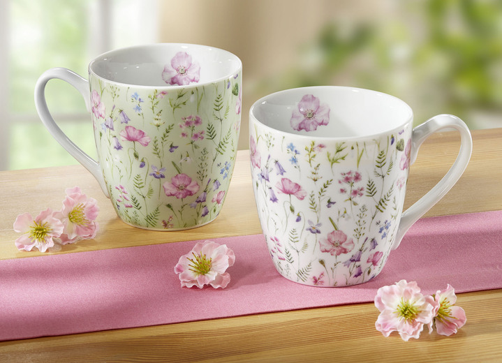 Wohnaccessoires - Henkelbecher mit frühlingshaftem Blumen-Motiv, 2er-Set, in Farbe BUNT