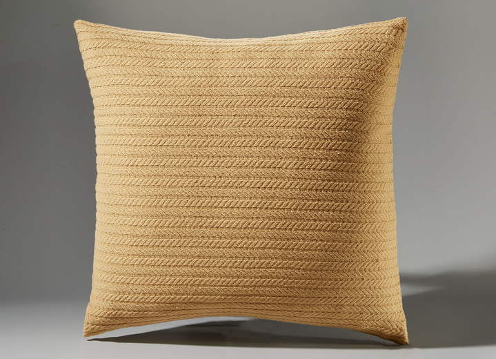 Wohndecken - Wohndecke und Kissenbezug in toller Strickoptik, in Größe 215 (Wohndecke, 150x200 cm) bis 905 (Kissenbezug, 40x 40 cm), in Farbe GOLD Ansicht 1