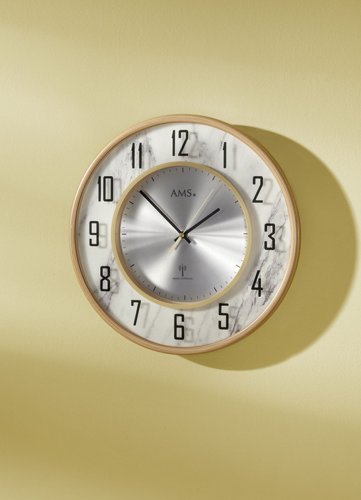 Wohnaccessoires - Wanduhr in Marmor-Optik, in Farbe WEISS-GRAU