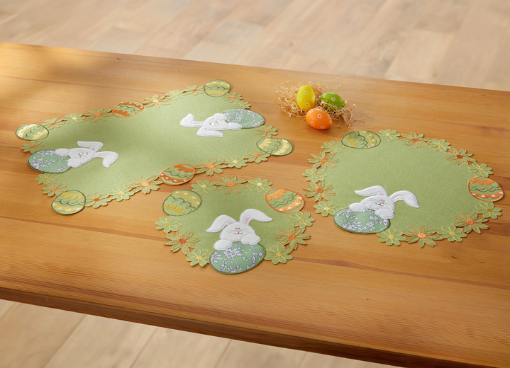 Wohnaccessoires - Tisch- und Raumdekoration mit Plüsch- und Stoff-Applikationen, in Größe 101 (Deckchen, 35x 50 cm) bis 404 (Kissenbezug, 40x 40 cm), in Farbe GRÜN Ansicht 1