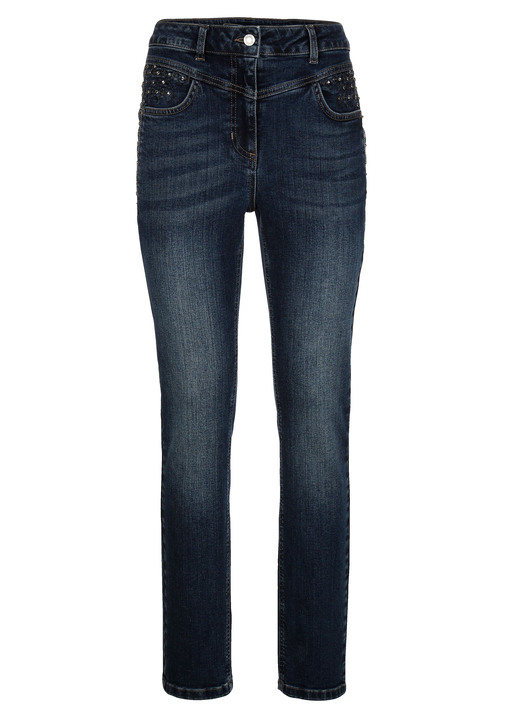 - Jeans mit Glitzersteinchen und Ziernähten, in Größe 019 bis 052, in Farbe BLAU Ansicht 1