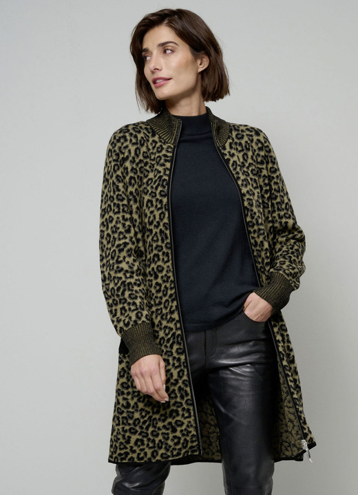 - Strickjacke aus reiner Baumwolle, in Größe 038 bis 052, in Farbe MOOSGRÜN-SCHWARZ Ansicht 1