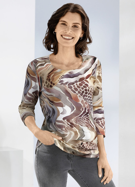 3/4-Arm - Pullover in Feinstrick, in Größe 038 bis 052, in Farbe TERRA-BRAUN-MULTICOLOR