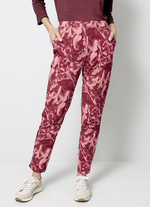 - Hose mit floraler Dessinierung, in Größe 019 bis 052, in Farbe GRANATROT-ROSÉ