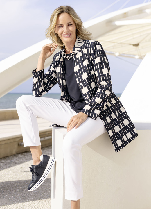 Blazer - Blazer mit interessanter Ausschnittlösung, in Größe 036 bis 052, in Farbe ECRU-MARINE Ansicht 1