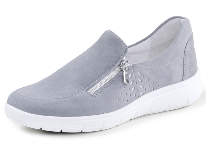 Weite H - ELENA EDEN Slipper aus hochwertigem Veloursleder mit Zier-Perforation, in Größe 3 1/2 bis 8, in Farbe BLEU Ansicht 1
