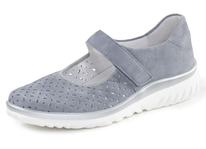 Weite H - ELENA EDEN Spangenschuh aus Veloursleder mit luftigen Durchbrüchen, in Größe 3 1/2 bis 8, in Farbe BLEU Ansicht 1
