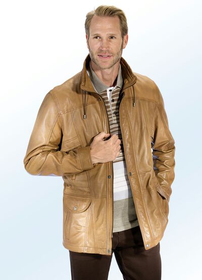 Lederjacke mit Kordelzug in Taille und Saum 