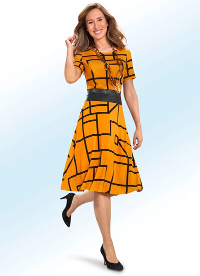 Kleid mit Lederimitat-Einsatz 