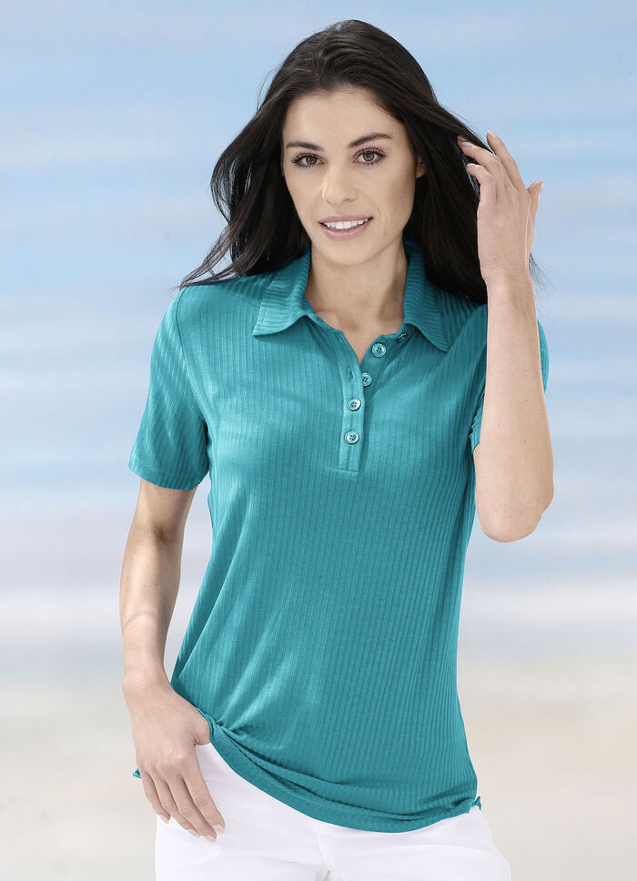 Laurina Poloshirt mit Knopfleiste PETROL