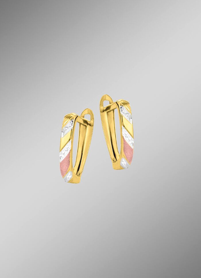 Diamantierte Creolen in Tricolor, gl&auml;nzend/mattiert 