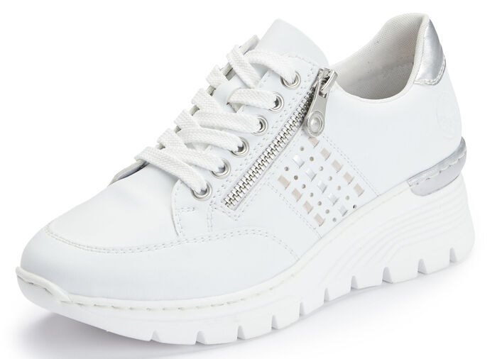 Rieker, bequeme Damen-Sneaker, Weite G, mit Reißverschluss WEISS