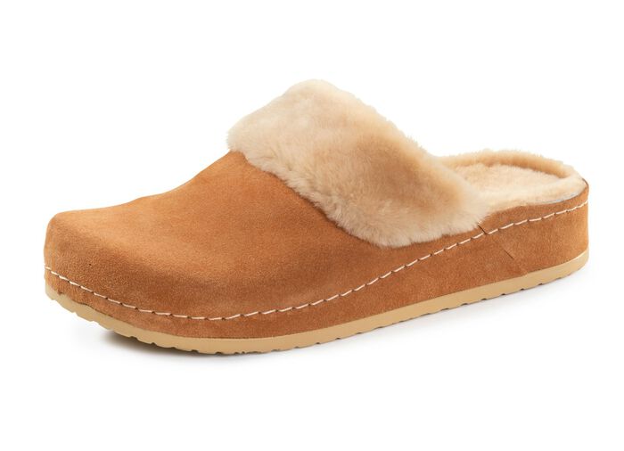 Mubb, warme Damen-Hausschuhe, Weite H, mit Lammfell CAMEL