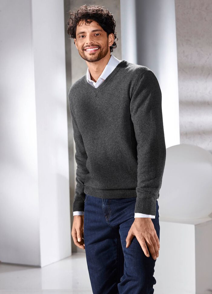 Unifarbener V-Pullover in 4 Farben 