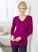 Shirt mit V-Ausschnitt in 2 Farben FUCHSIA