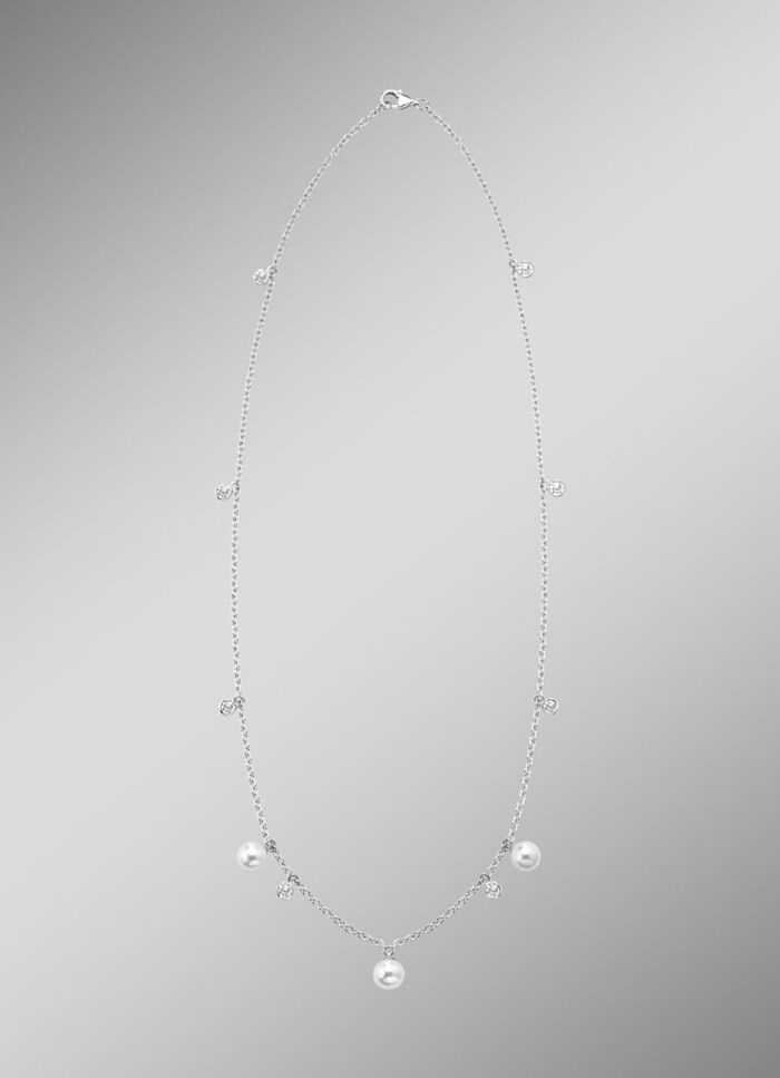 Halskette mit S&uuml;&szlig;wasser-Zuchtperlen und synth. Zirkonia 