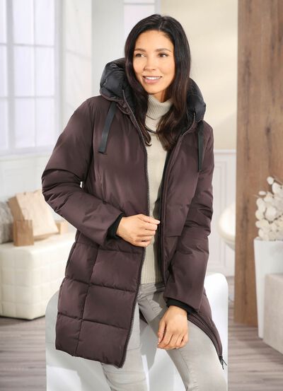 Funktions-Longparka mit angeschnittener Kapuze 