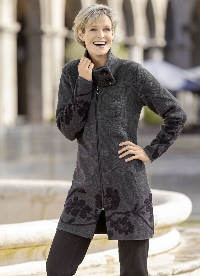 Long-Strickjacke mit Cloqué-Effekten 