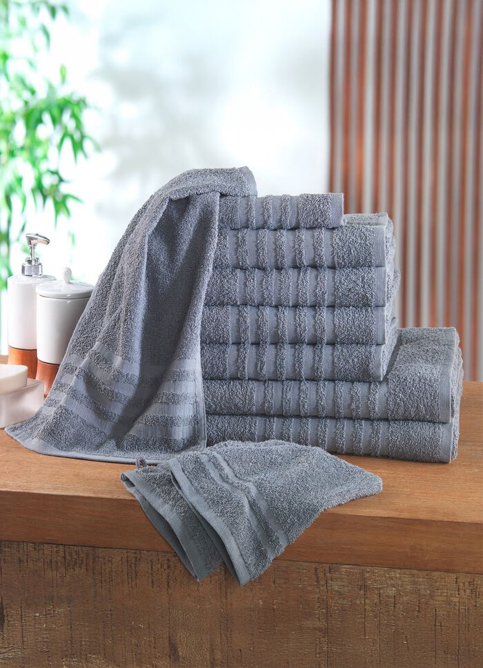 Frottier-Set, 10-teilig, mit Bord&uuml;re und Kordelaufh&auml;nger ANTHRAZIT