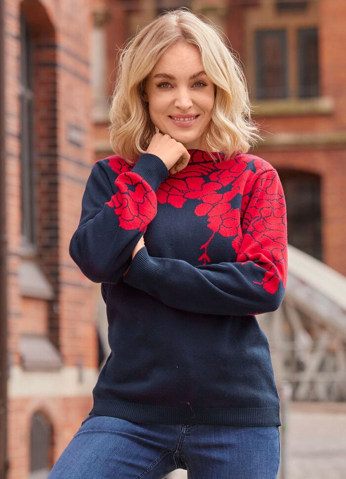 Pullover mit floralen Jacquardakzenten 