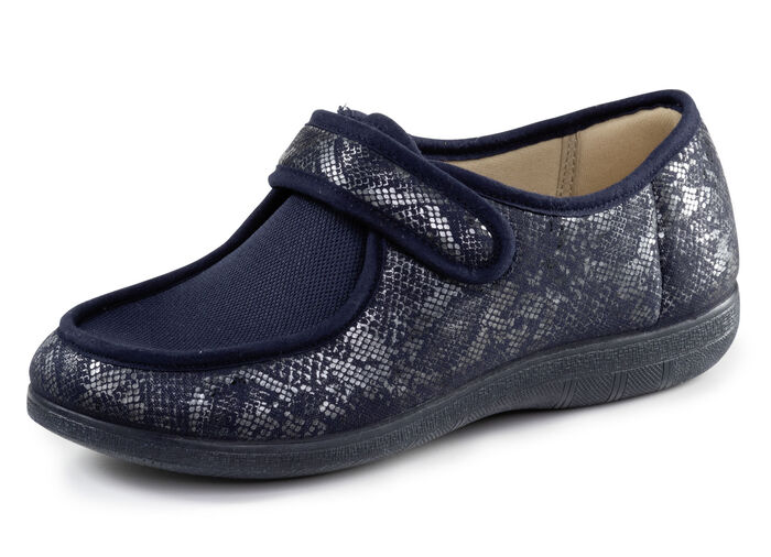 ELENA EDEN Hausschuh aus teilweise glänzend bedrucktem Textilmaterial BLAU