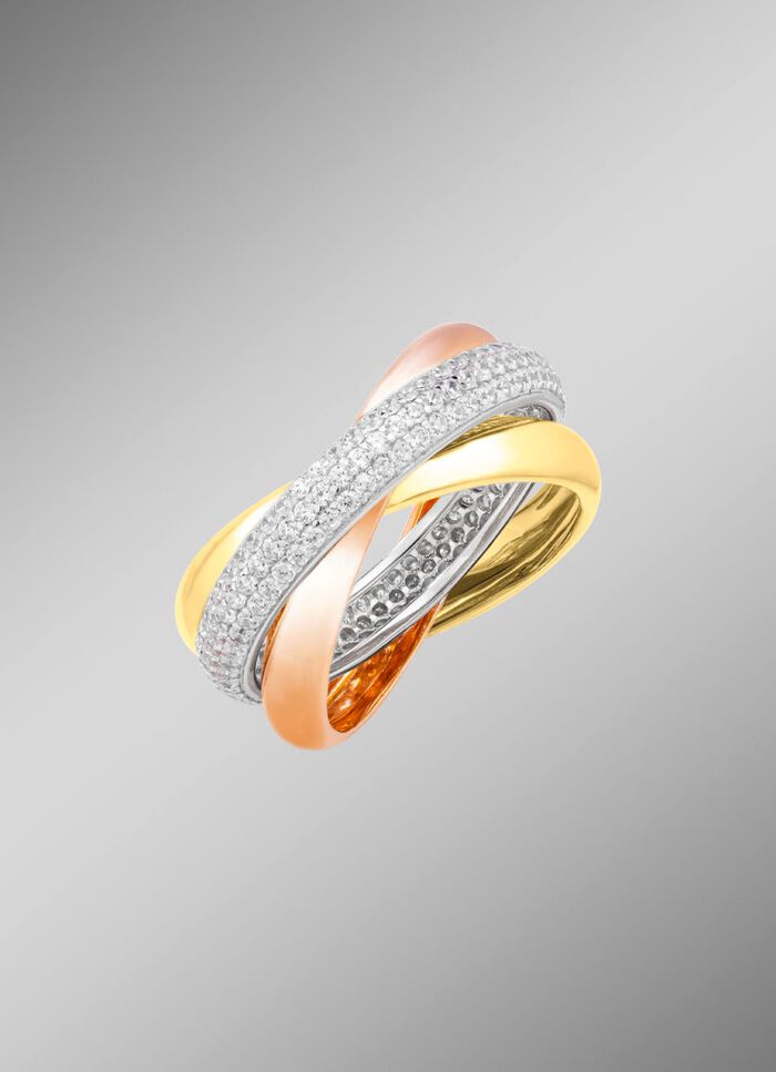 Damenring in Tricolor mit synth. Zirkonia 