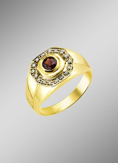 Hochwertiger Herrenring mit Granat und Diamanten 