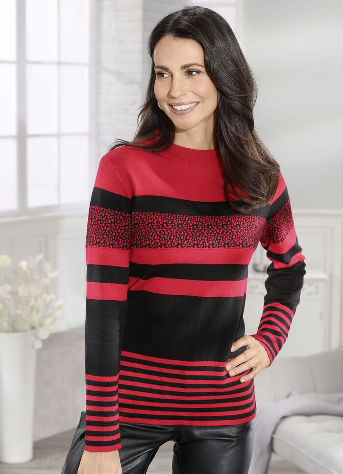 Pullover in Streifen-Mustermix ROT-SCHWARZ