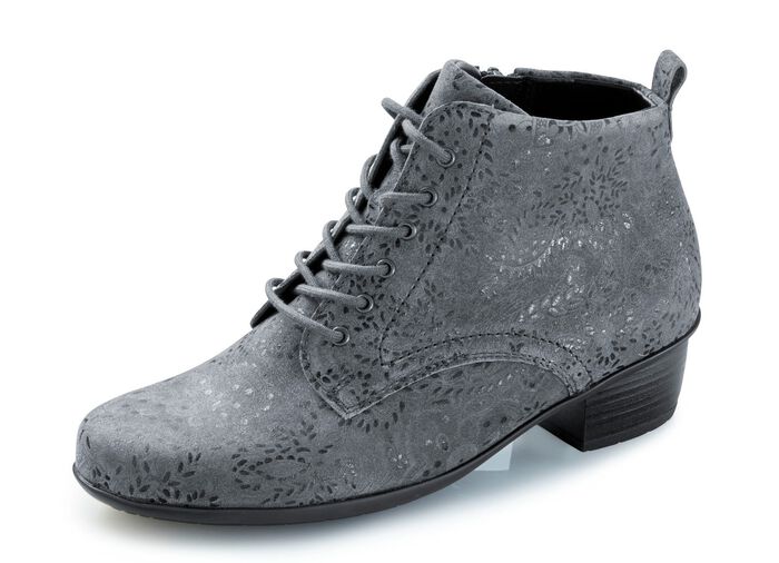 Waldl&auml;ufer Schn&uuml;r-Stiefelette mit floraler Pr&auml;gung GRAU