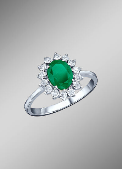 Majestätischer Damenring mit Diamanten und echt Smaragd 