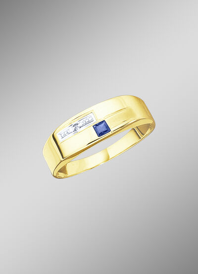 Damenring in Bicolor mit Diamant und echt blauem Safir 