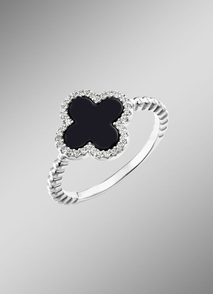 Damenring aus Silber mit Onyx und Zirkonia 