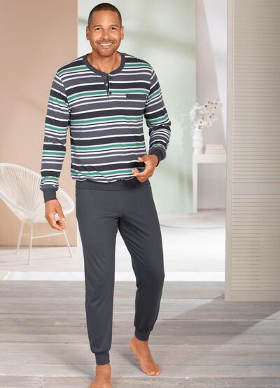 Zweierpack Schlafanz&uuml;ge mit Knopfleiste und B&uuml;ndchenabschl&uuml;ssen 