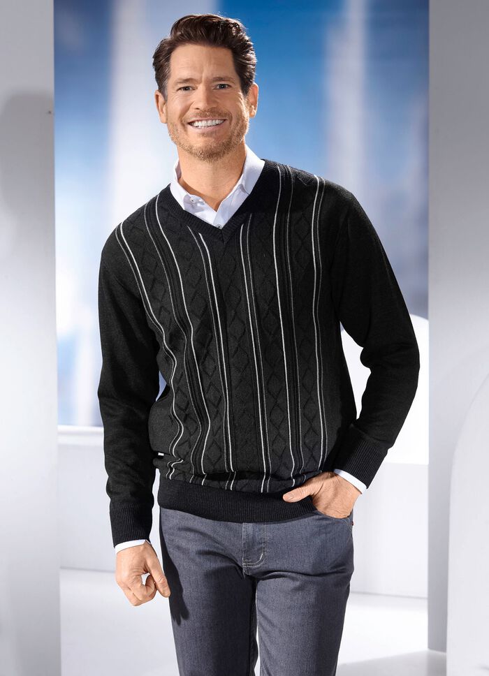 V-Pullover mit Strukturdessin in 3 Farben 