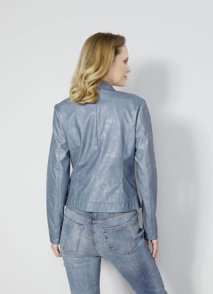 Lederimitatblazer mit toniger floral platzierter Stickerei 