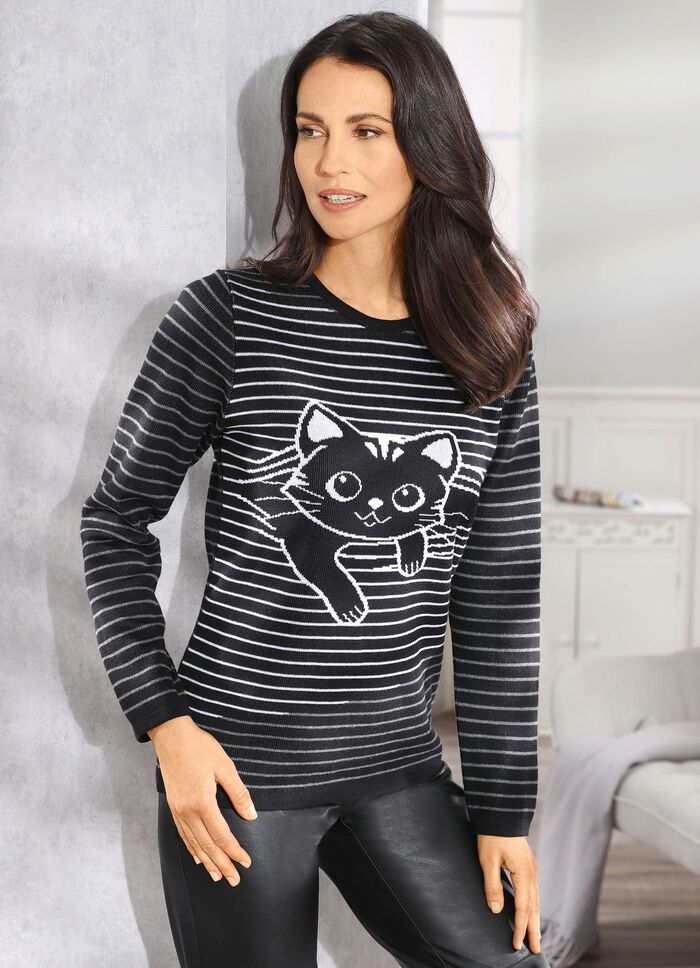 Pullover mit niedlichem Katzenmotiv 