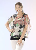 Shirtbluse mit Chiffon-Überwurf in 2 Farben BEIGE-KORALLE-SCHWARZ