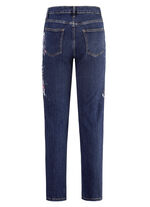 Jeans mit handbemalten, floralen Motiven 