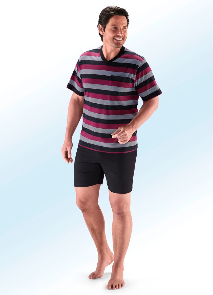 Zweierpack Shortys mit V-Ausschnitt, Brusttasche, garngef&auml;rbtem Ringeldessin 