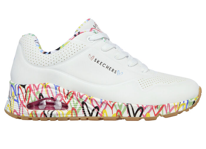 SKECHERS Schnür-Sneaker teilweise mit bunten Herzen bedruckt WEISS