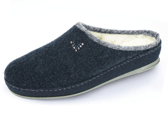 Atmungsaktive Damen-Hausschuhe, mit Schurwolle DUNKELBLAU-HELLGRAU