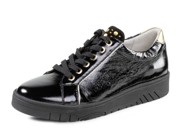 Waldläufer Schnürschuh aus weichem Knautschlackleder SCHWARZ-GOLD
