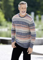 Ansprechender Rundhalspullover MARINE-ORANGE-BEIGE MELIERT