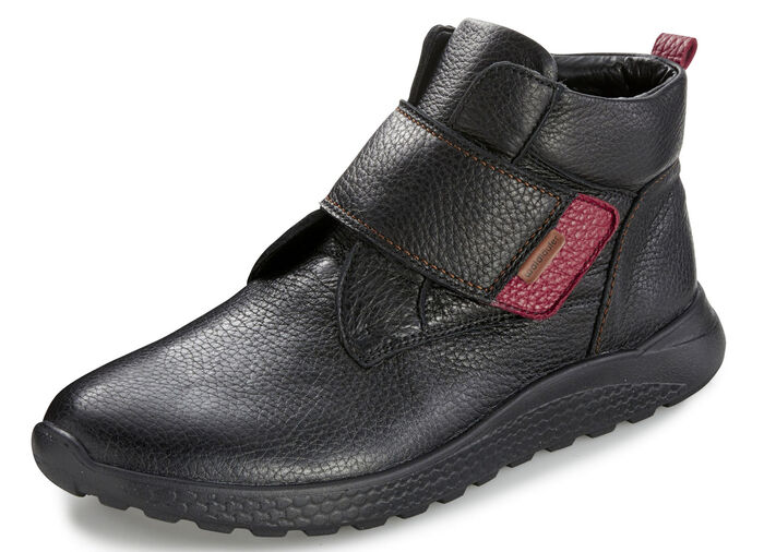 Waldläufer, bequeme Damen-Stiefeletten, Weite H, mit herausnehmbarem Fußbett SCHWARZ-ROT