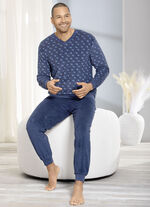 Schlafanzug aus Frottierstretch mit B&uuml;ndchenabschl&uuml;ssen 