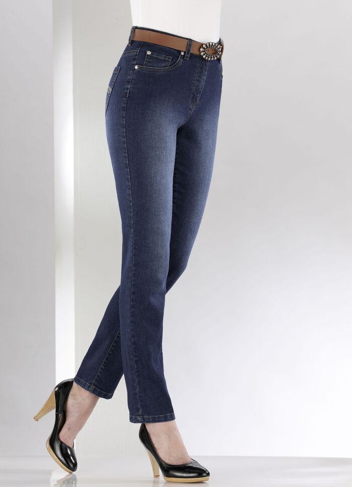 Jeans mit schönen Stickereien und funkelnden Strassteinen DUNKELBLAU